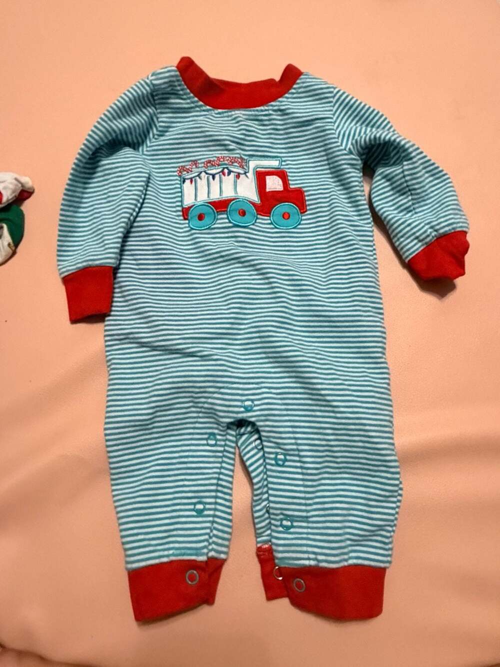 Ishtex Baby Christmas Truck Striped Romper Size 0-3M